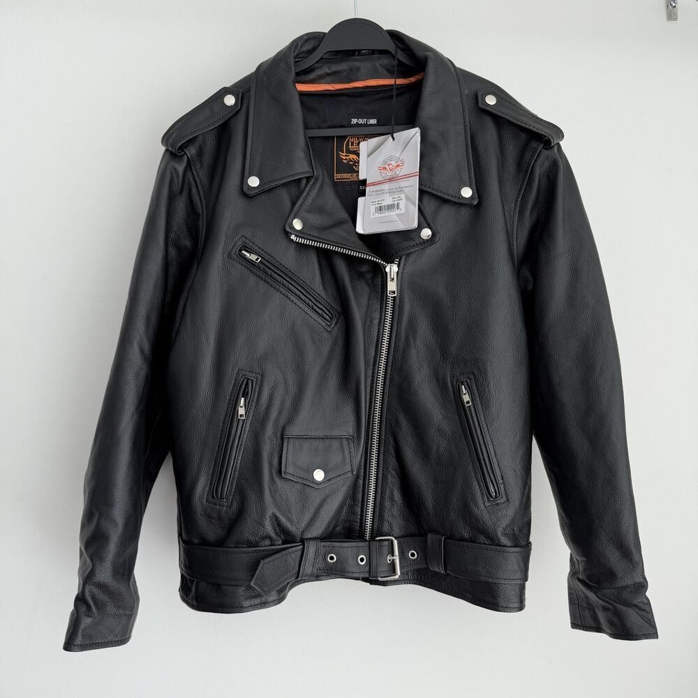Milwaukee Leather Jacket Women 5XL Black Motorcycle Belted Zip Out Liner LKL2701